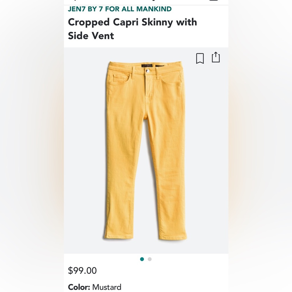Jen7 by 7 For All Mankind cropped capri skinny with side vent in yellow size 12